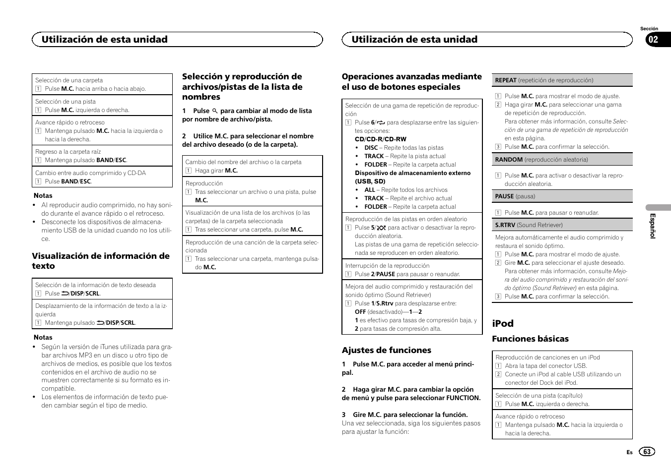 Ipod, Utilización de esta unidad 02, Utilización de esta unidad | Pioneer DEH-6300SD User Manual | Page 63 / 136