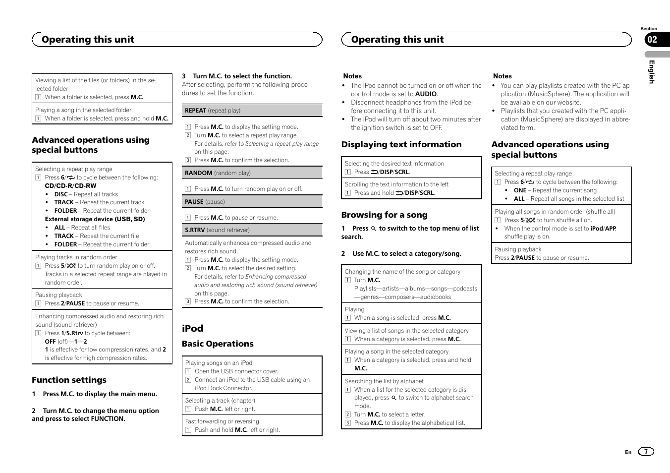Ipod, Operating this unit 02, Operating this unit | Pioneer DEH-6300SD User Manual | Page 7 / 136