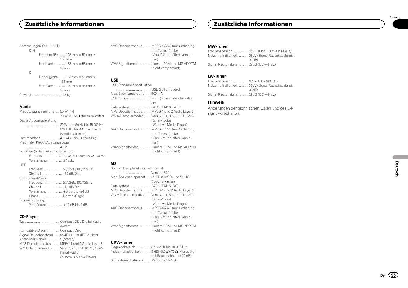 Zusätzliche informationen | Pioneer DEH-6300SD User Manual | Page 95 / 136