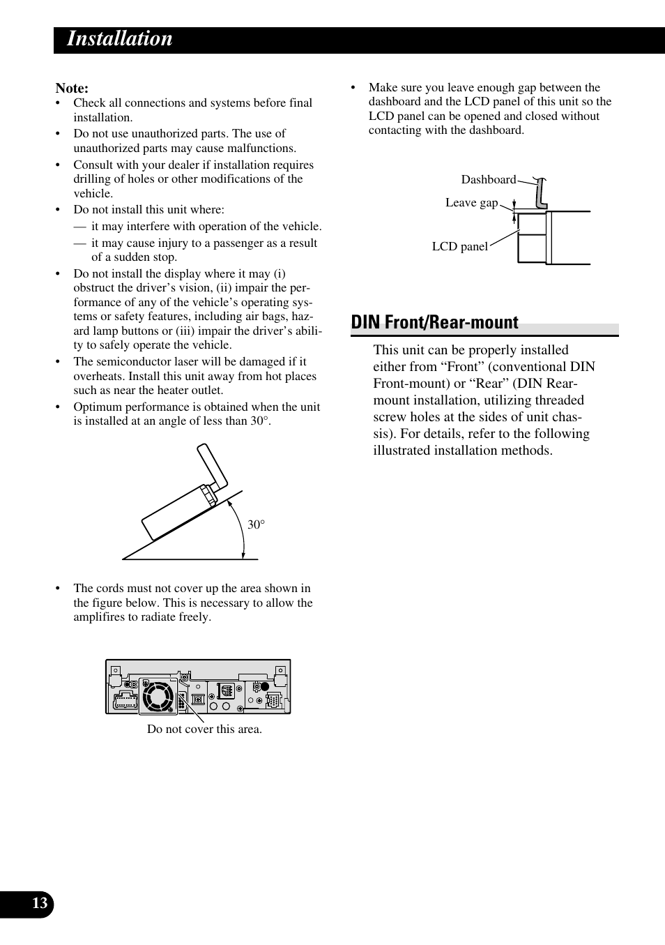 Installation, Din front/rear-mount | Pioneer AVH-P5000DVD User Manual | Page 14 / 98