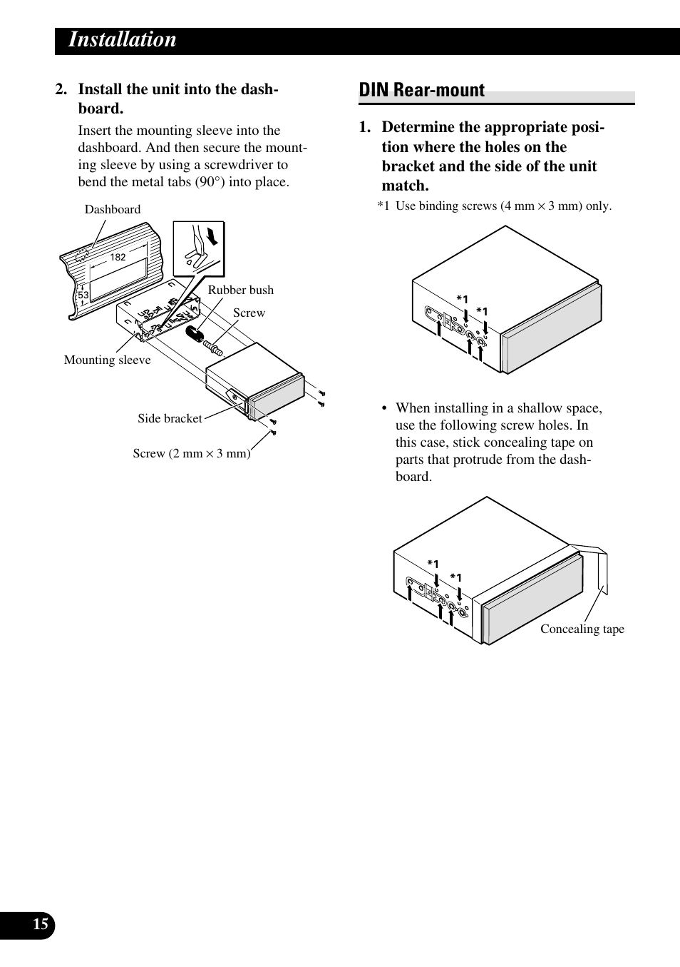 Din rear-mount, Installation | Pioneer AVH-P5000DVD User Manual | Page 16 / 98