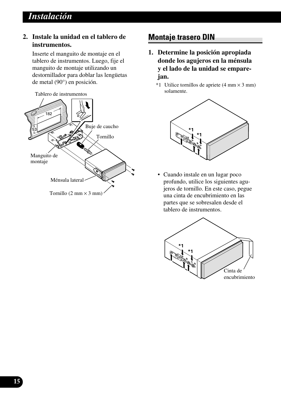 Montaje trasero din, Instalación | Pioneer AVH-P5000DVD User Manual | Page 32 / 98
