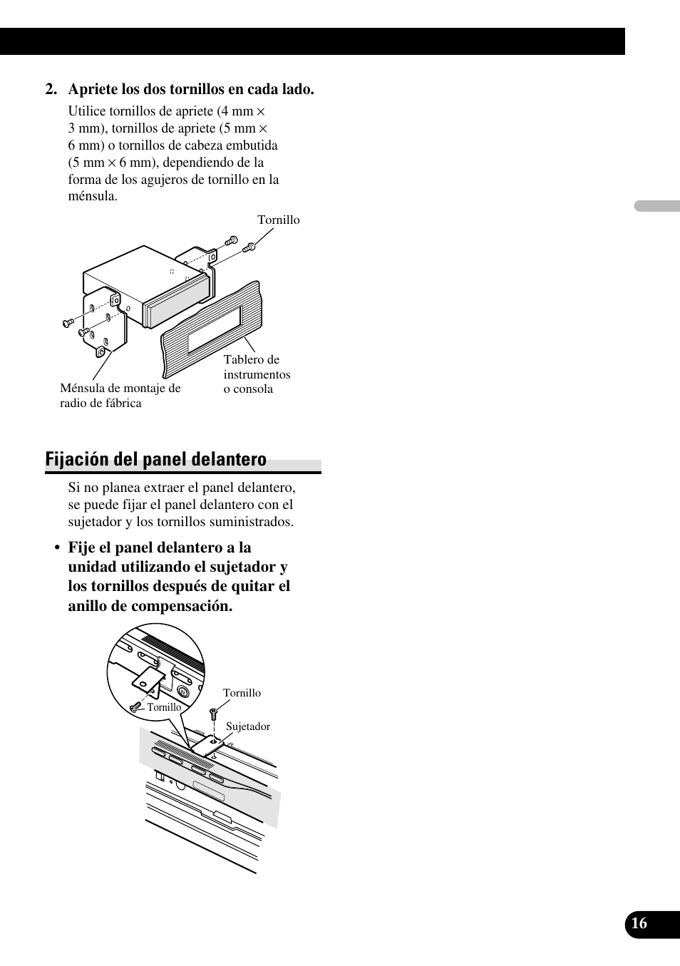 Fijación del panel delantero | Pioneer AVH-P5000DVD User Manual | Page 33 / 98