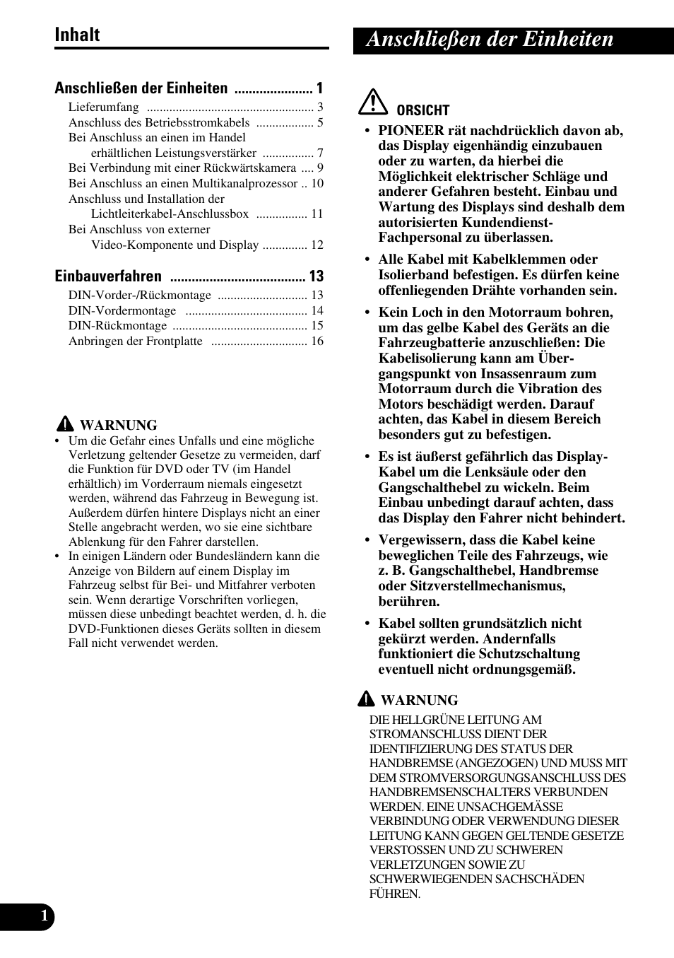 Deutsch, Anschließen der einheiten, Inhalt | Pioneer AVH-P5000DVD User Manual | Page 34 / 98