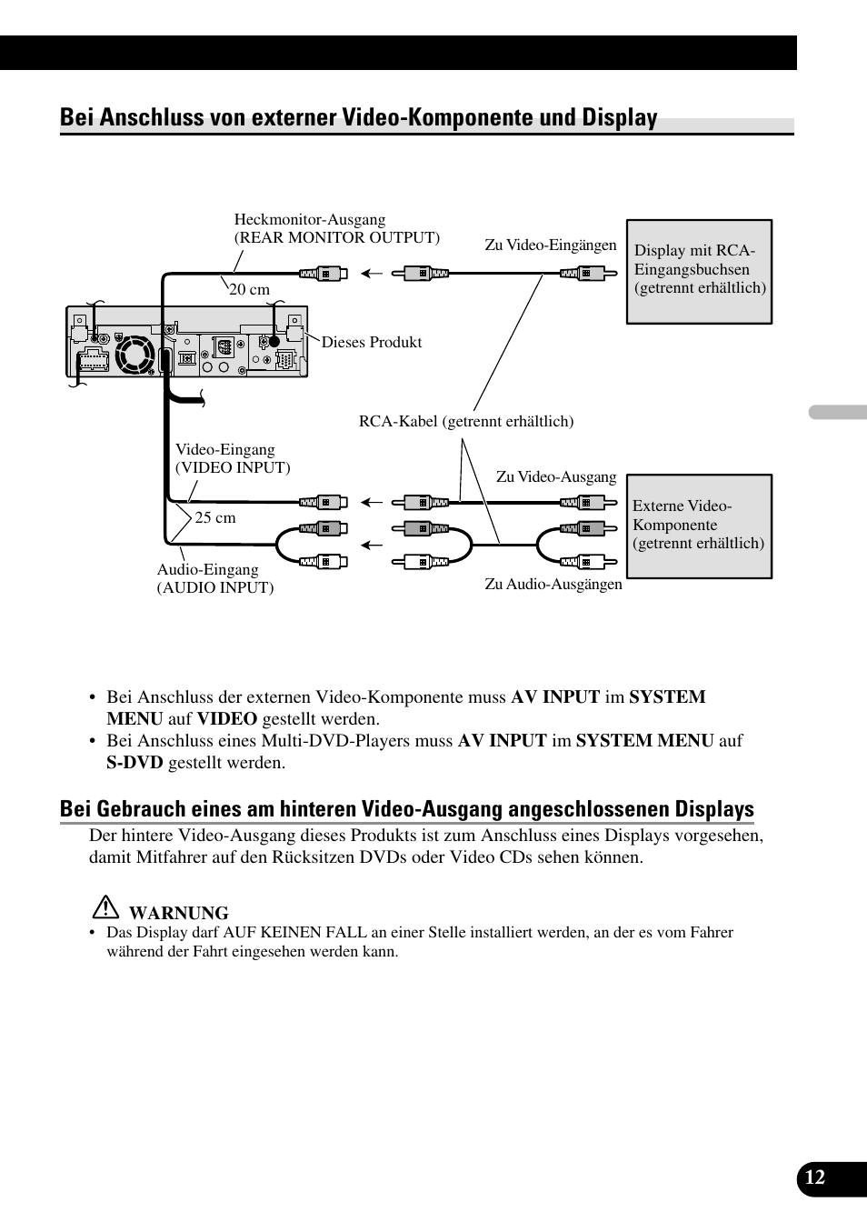 Bei anschluss von externer, Video-komponente und display | Pioneer AVH-P5000DVD User Manual | Page 45 / 98