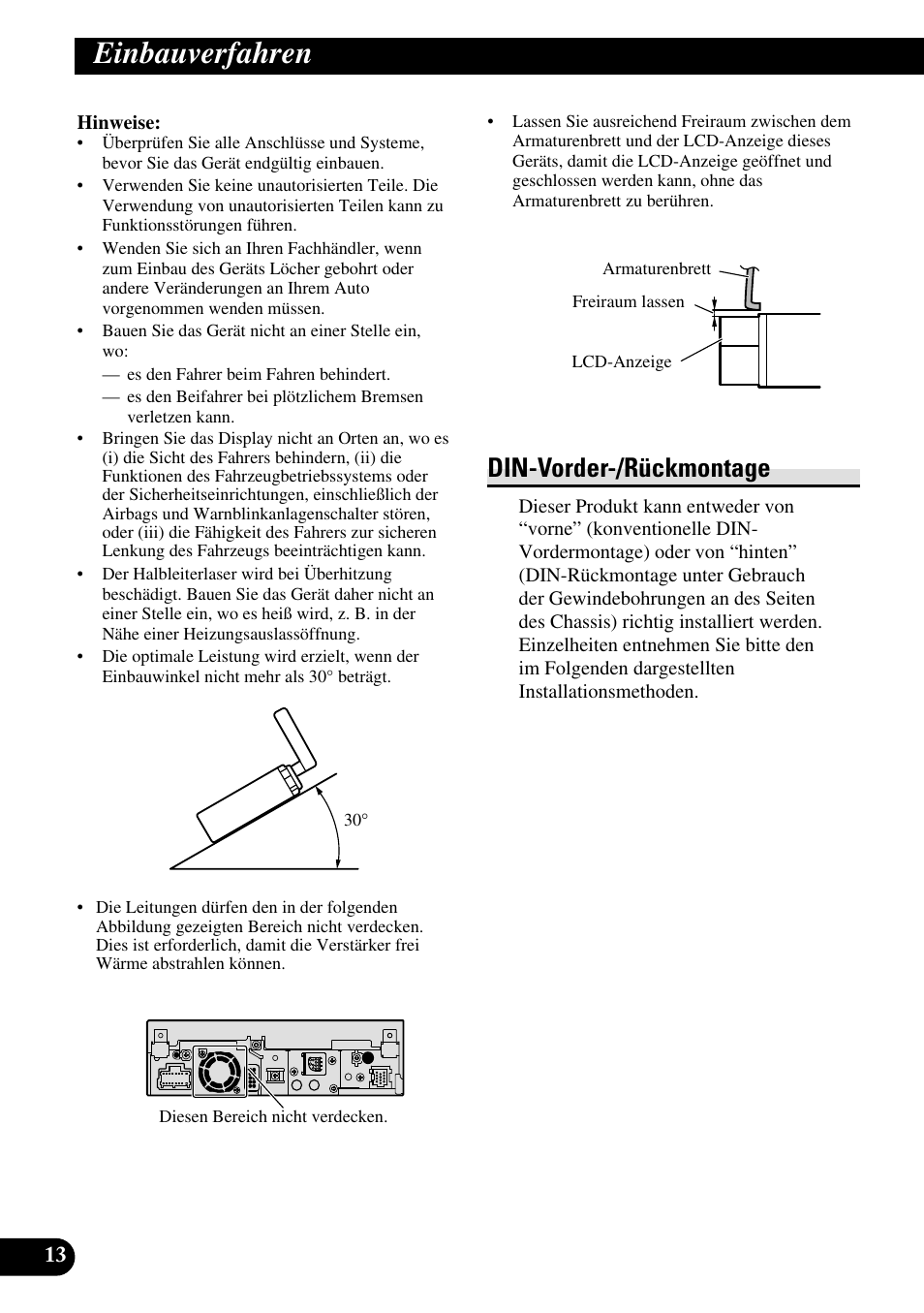 Einbauverfahren, Din-vorder-/rückmontage | Pioneer AVH-P5000DVD User Manual | Page 46 / 98