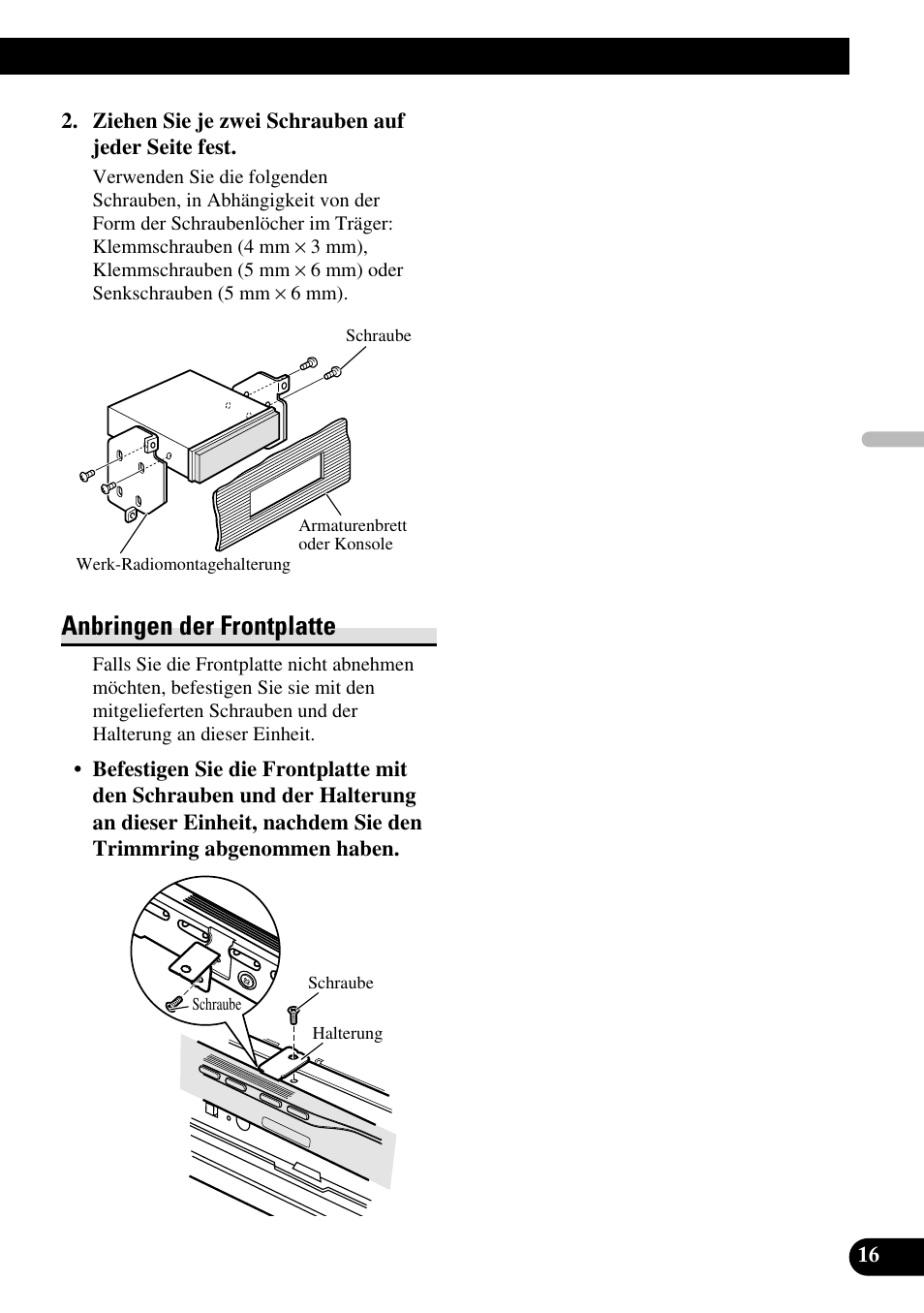 Anbringen der frontplatte | Pioneer AVH-P5000DVD User Manual | Page 49 / 98