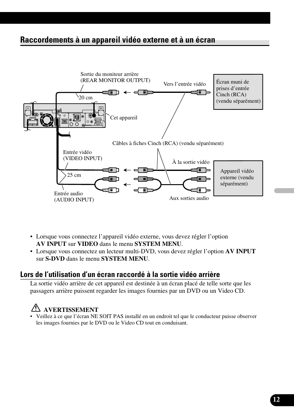 Raccordements à un appareil vidéo externe, Et à un écran | Pioneer AVH-P5000DVD User Manual | Page 61 / 98