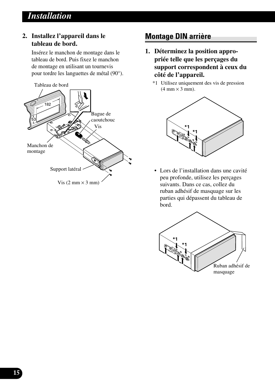 Montage din arrière, Installation | Pioneer AVH-P5000DVD User Manual | Page 64 / 98