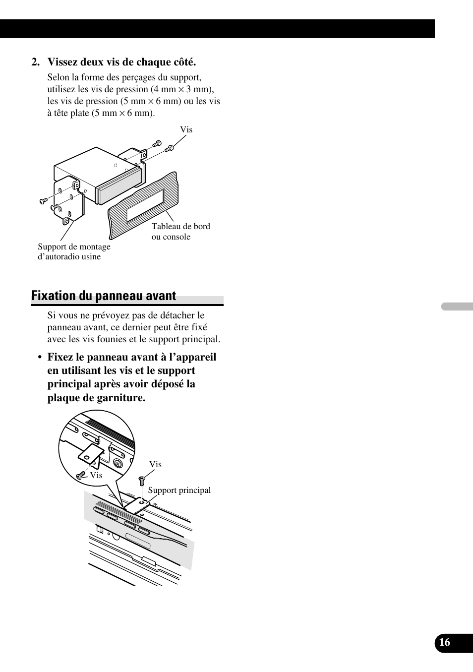 Fixation du panneau avant | Pioneer AVH-P5000DVD User Manual | Page 65 / 98