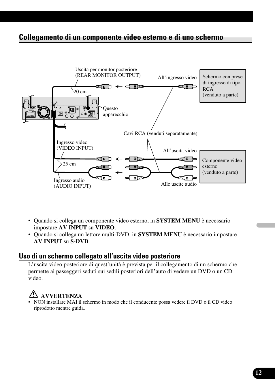 Collegamento di un componente video, Esterno e di uno schermo | Pioneer AVH-P5000DVD User Manual | Page 77 / 98