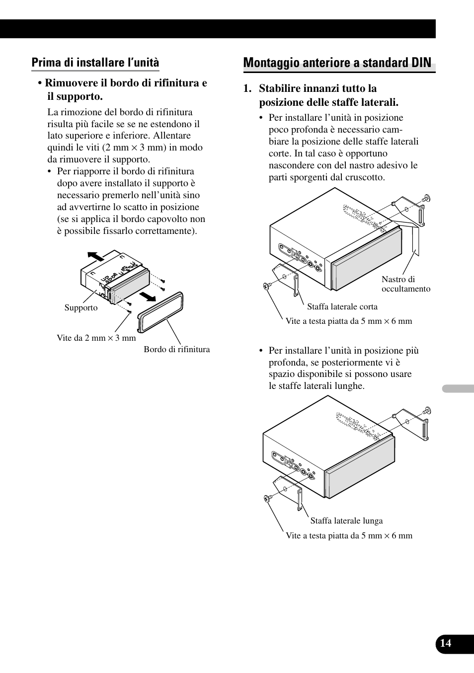 Montaggio anteriore a standard din, Prima di installare l’unità | Pioneer AVH-P5000DVD User Manual | Page 79 / 98