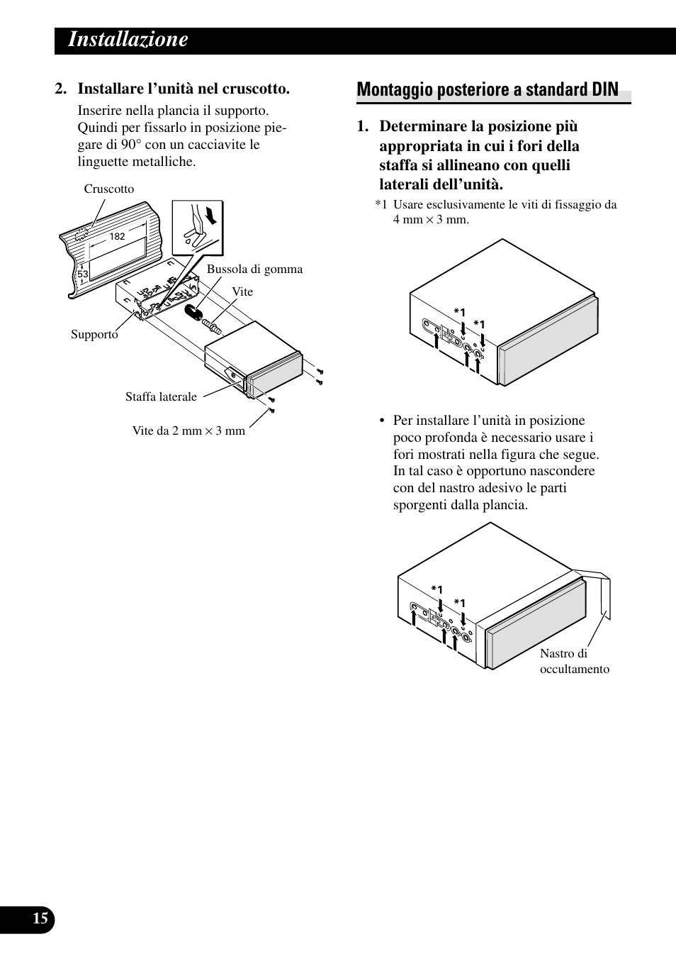 Montaggio posteriore a standard din, Installazione | Pioneer AVH-P5000DVD User Manual | Page 80 / 98