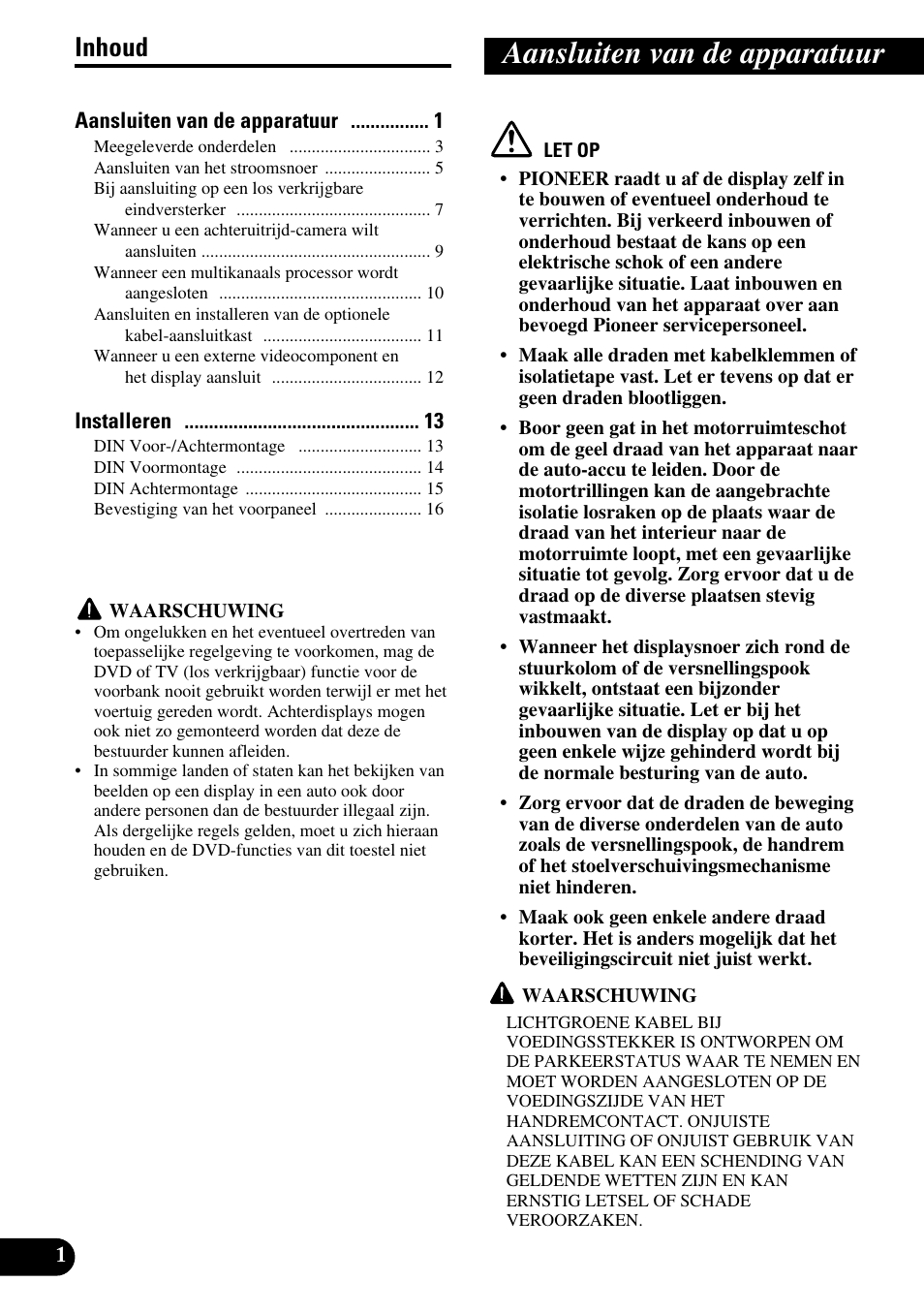 Nederlands, Aansluiten van de apparatuur, Inhoud | Pioneer AVH-P5000DVD User Manual | Page 82 / 98