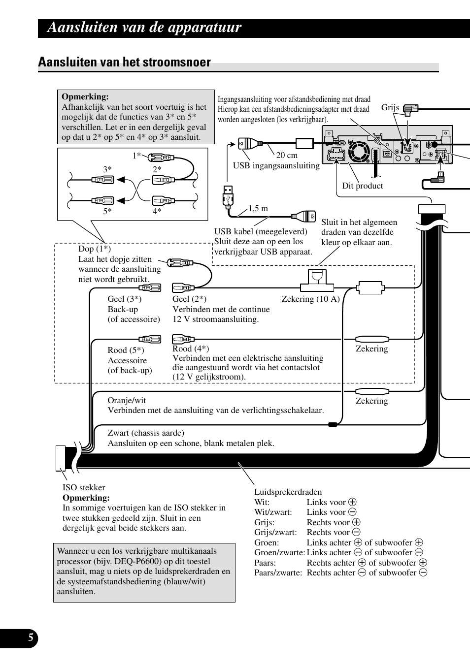 Aansluiten van het stroomsnoer, Aansluiten van de apparatuur | Pioneer AVH-P5000DVD User Manual | Page 86 / 98