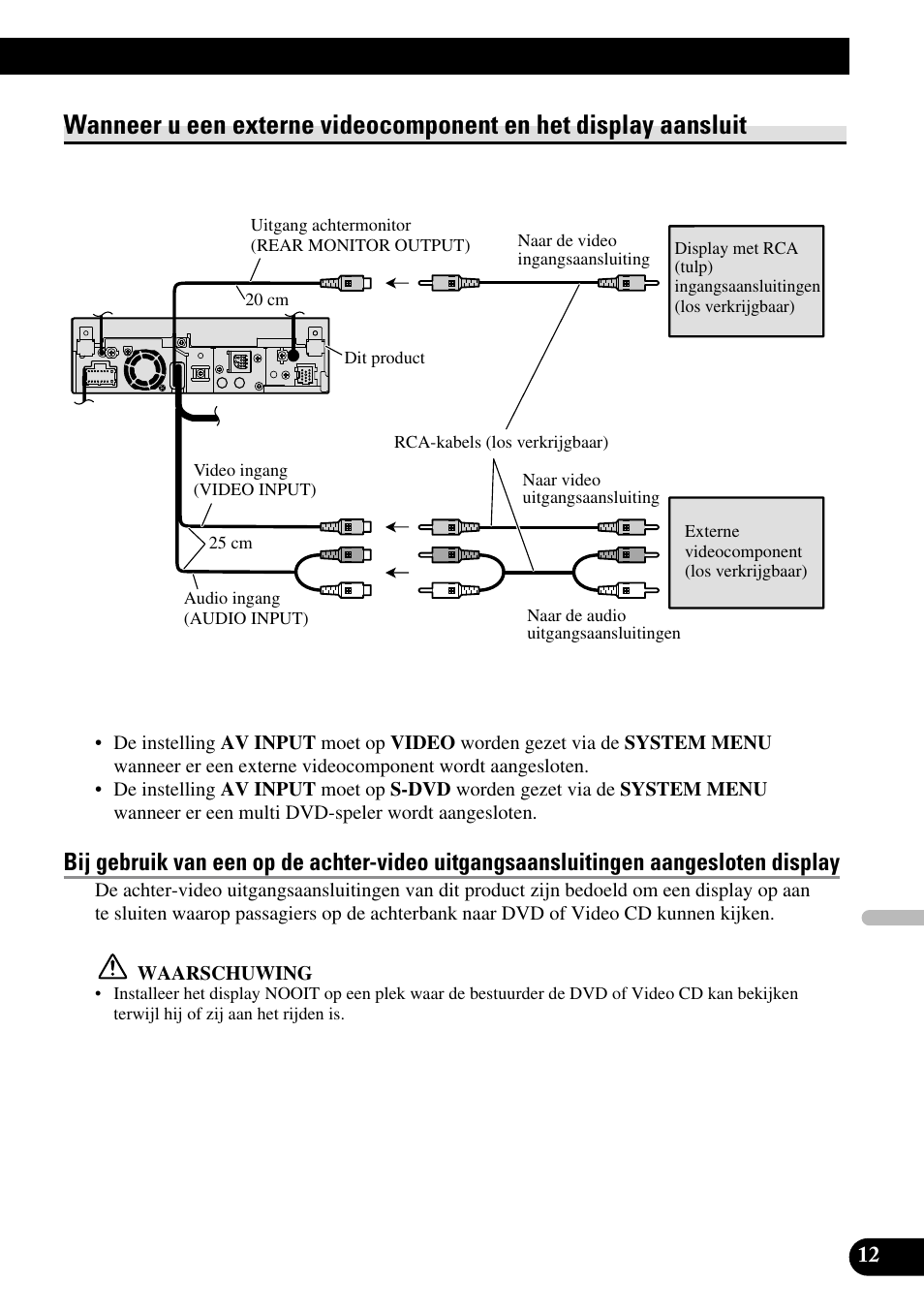 Wanneer u een externe videocomponent en, Het display aansluit | Pioneer AVH-P5000DVD User Manual | Page 93 / 98