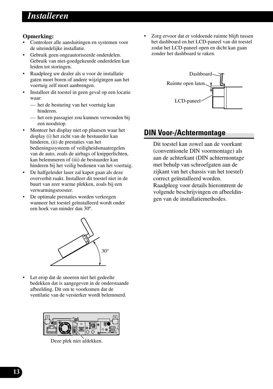 Installeren, Din voor-/achtermontage | Pioneer AVH-P5000DVD User Manual | Page 94 / 98