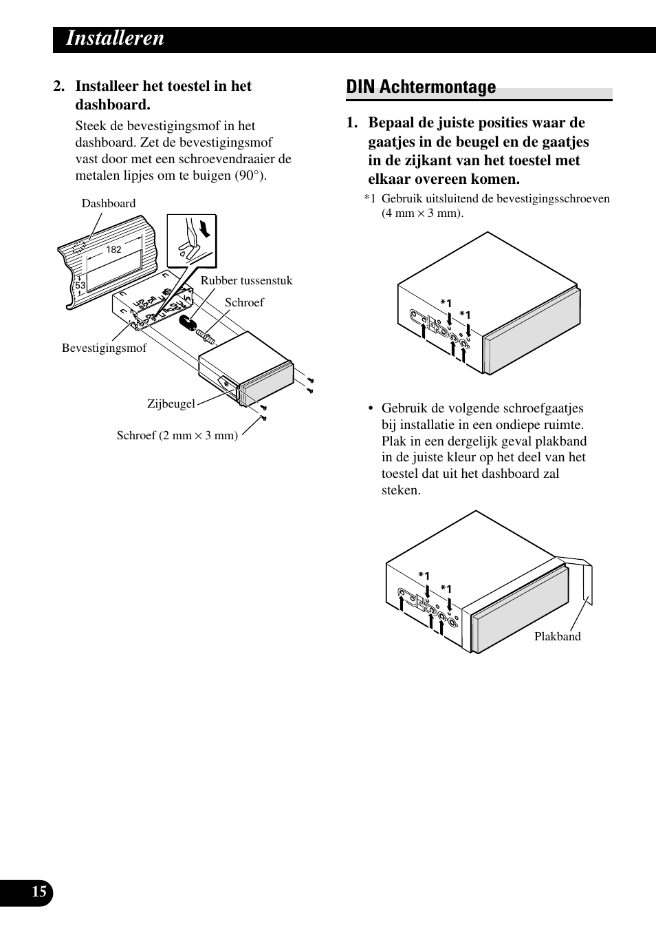 Din achtermontage, Installeren | Pioneer AVH-P5000DVD User Manual | Page 96 / 98