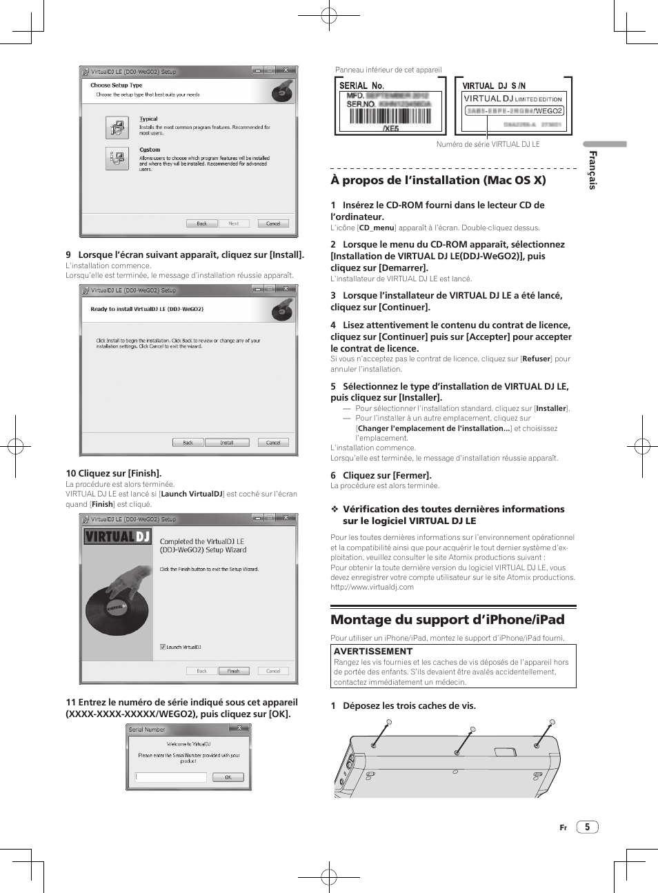 Montage du support d’iphone/ipad, À propos de l’installation (mac os x) | Pioneer DDJ-WeGO2 User Manual | Page 17 / 56