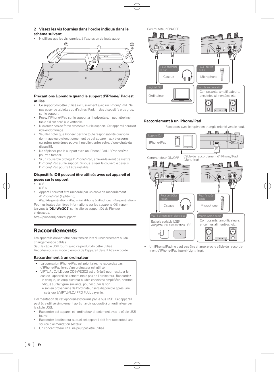 Raccordements | Pioneer DDJ-WeGO2 User Manual | Page 18 / 56