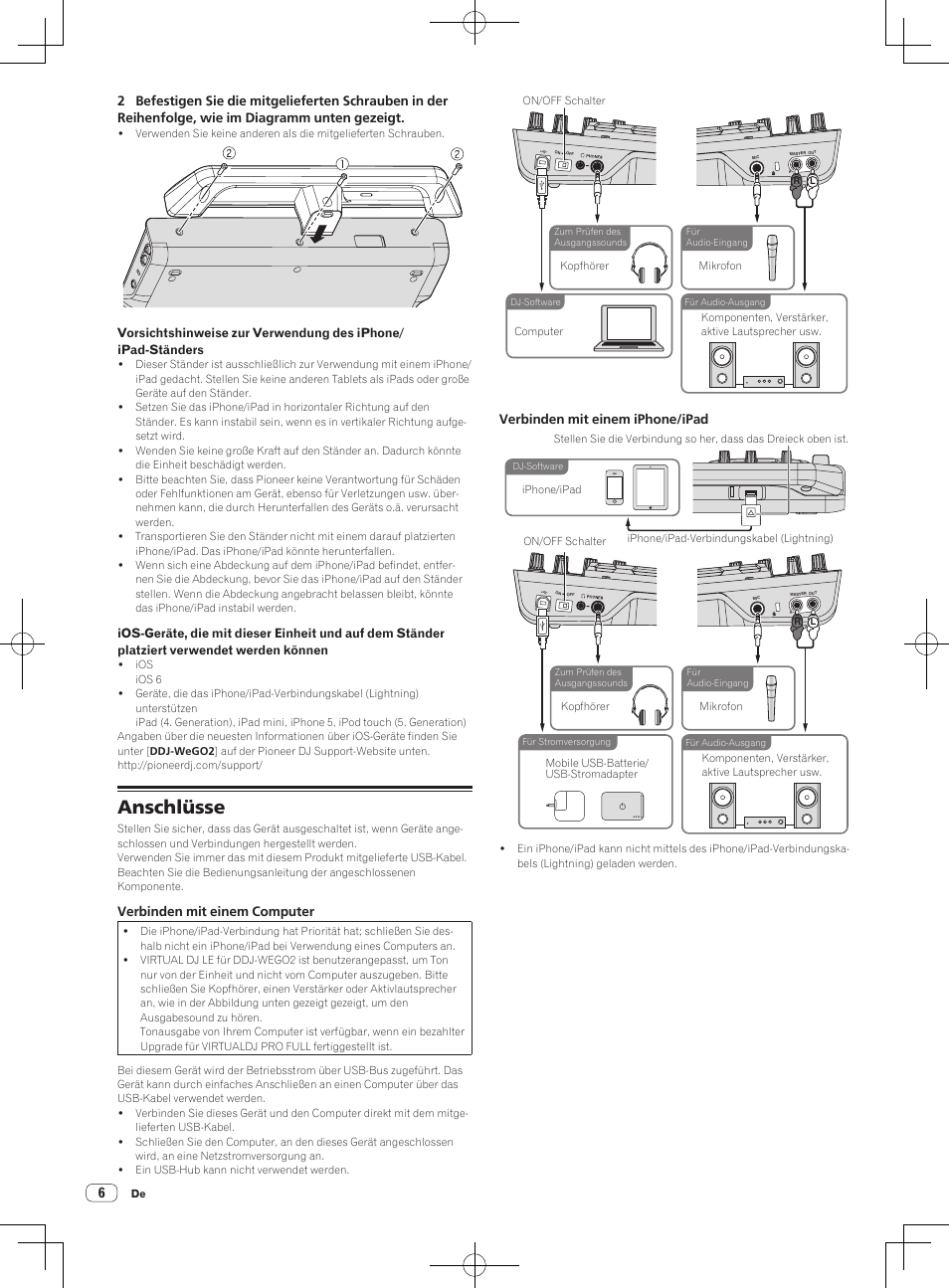 Anschlüsse | Pioneer DDJ-WeGO2 User Manual | Page 28 / 56