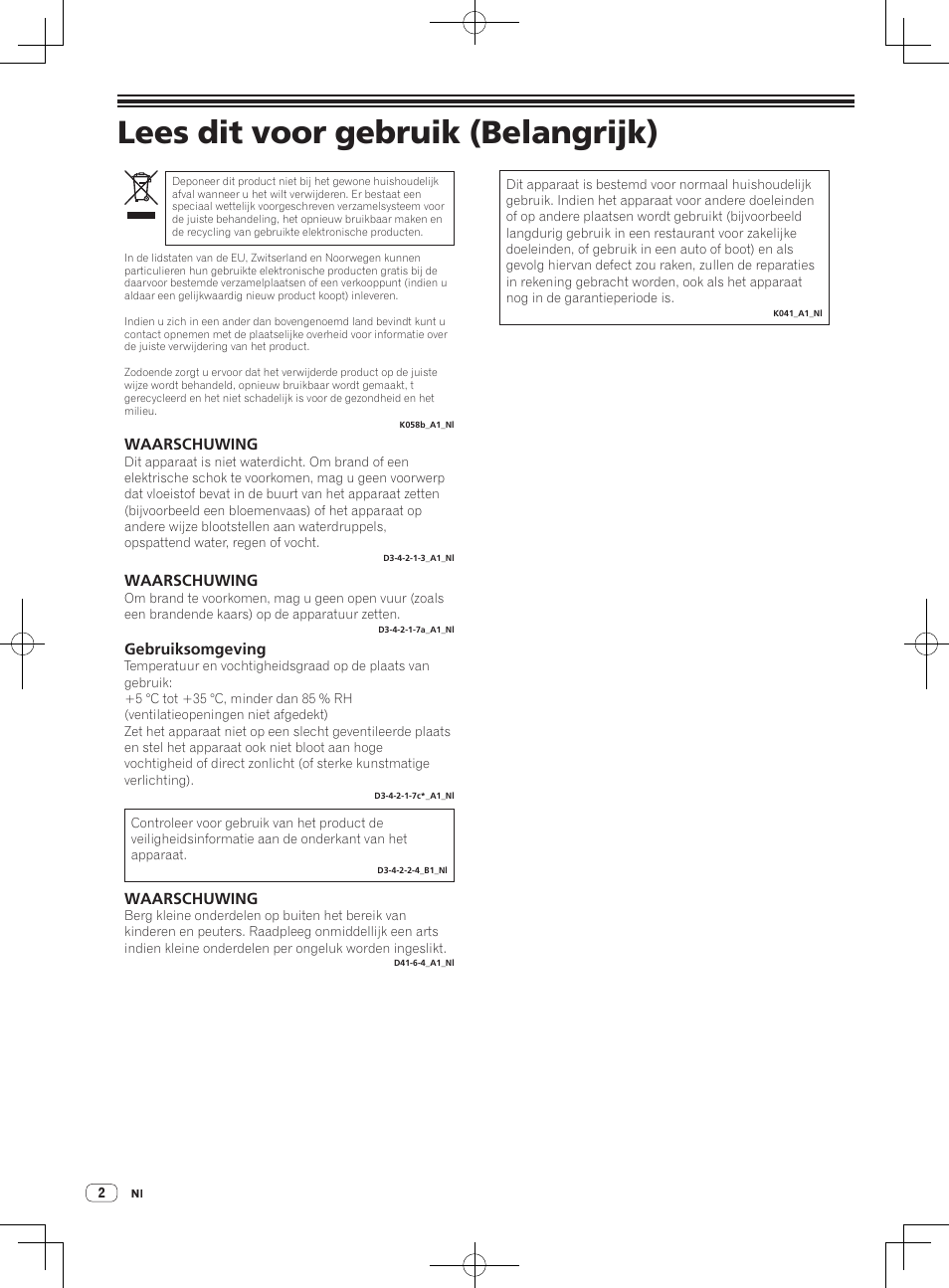 Lees dit voor gebruik (belangrijk)/snelstartgids, Dj controller, Lees dit voor gebruik (belangrijk) | Waarschuwing, Gebruiksomgeving | Pioneer DDJ-WeGO2 User Manual | Page 44 / 56