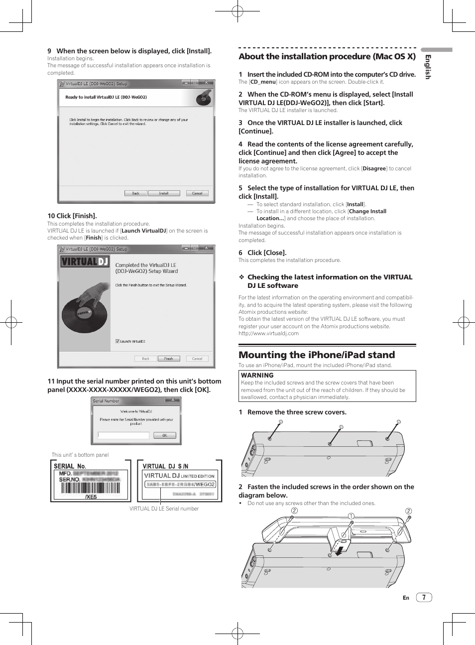 Mounting the iphone/ipad stand, About the installation procedure (mac os x) | Pioneer DDJ-WeGO2 User Manual | Page 7 / 56