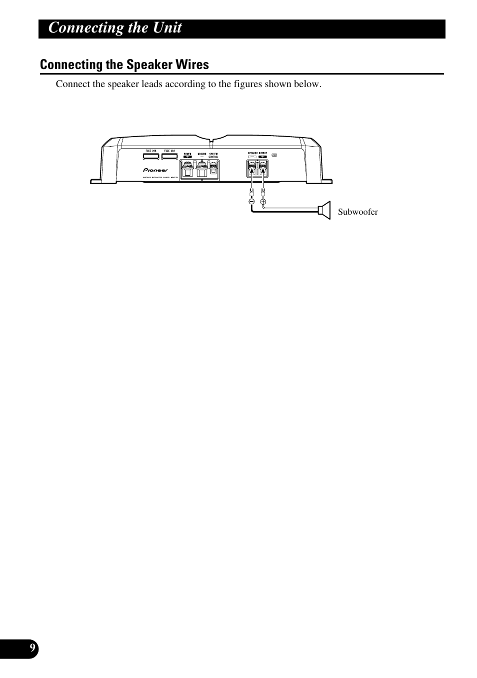 Connecting the speaker wires, Connecting the unit | Pioneer GM-7300M User Manual | Page 10 / 85