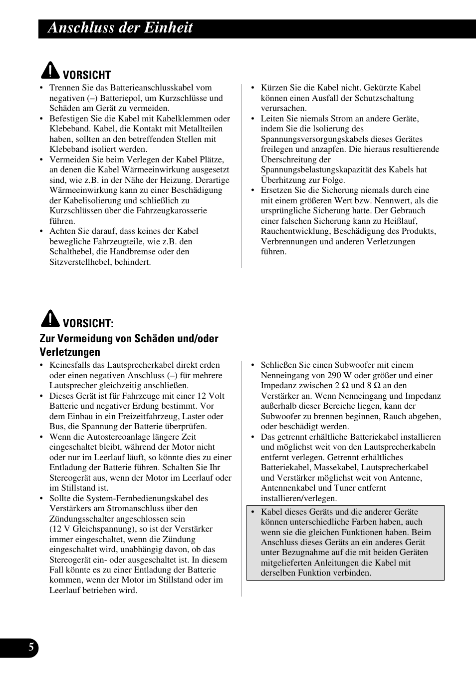 Anschluss der einheit | Pioneer GM-7300M User Manual | Page 30 / 85