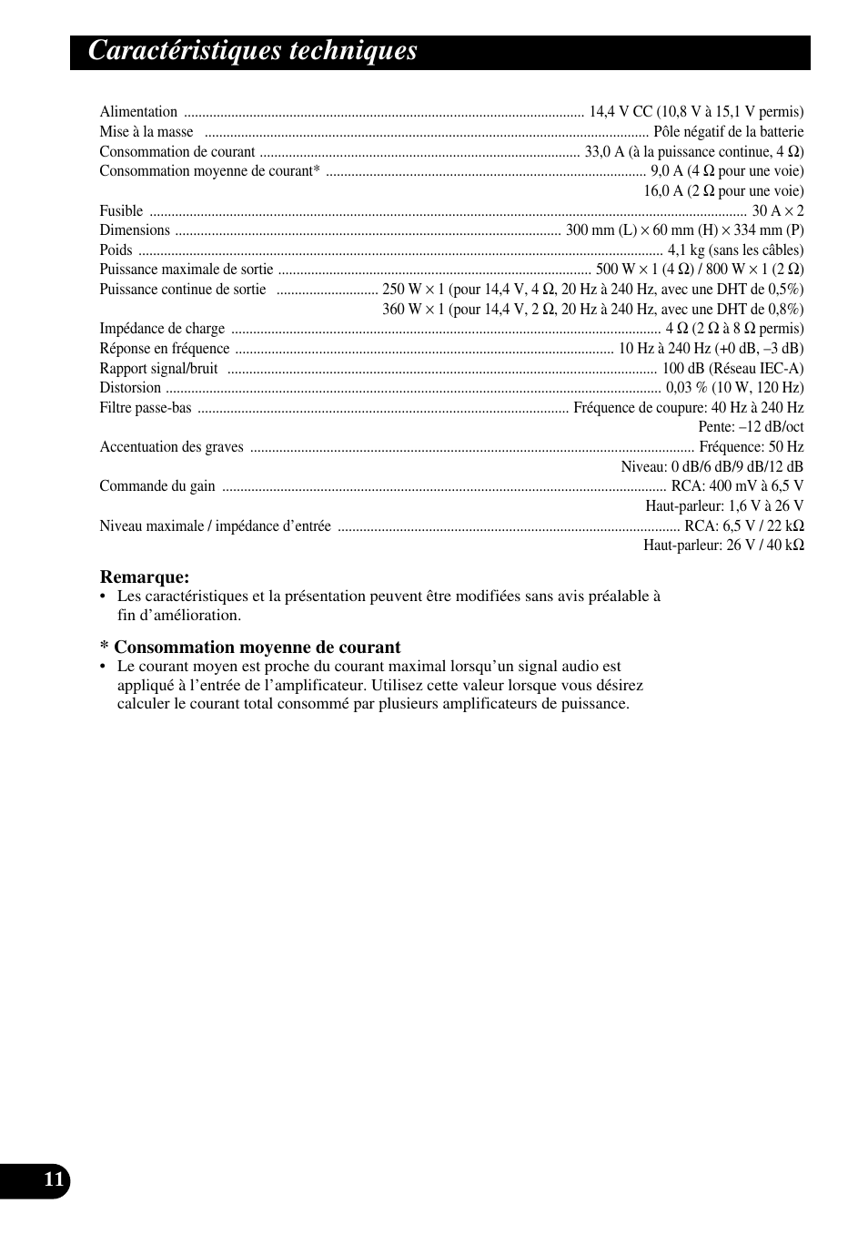 Caractéristiques techniques | Pioneer GM-7300M User Manual | Page 48 / 85