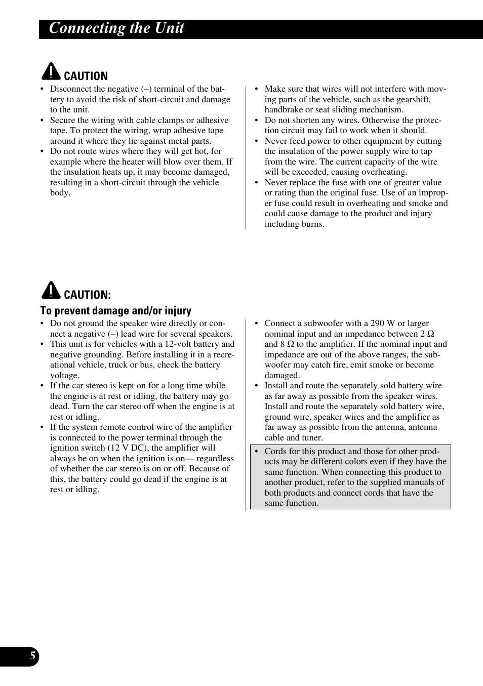 Connecting the unit | Pioneer GM-7300M User Manual | Page 6 / 85