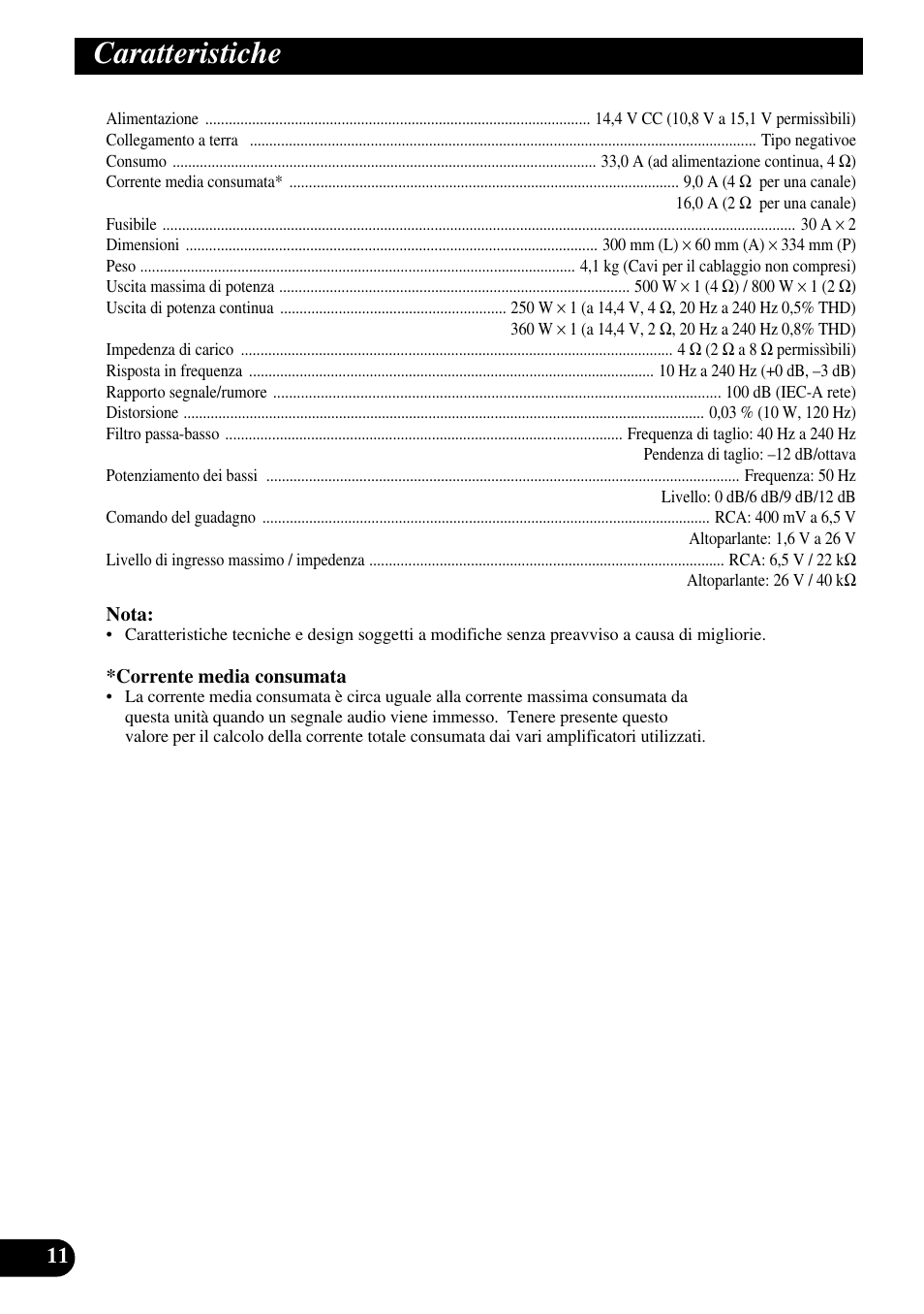 Caratteristiche | Pioneer GM-7300M User Manual | Page 60 / 85