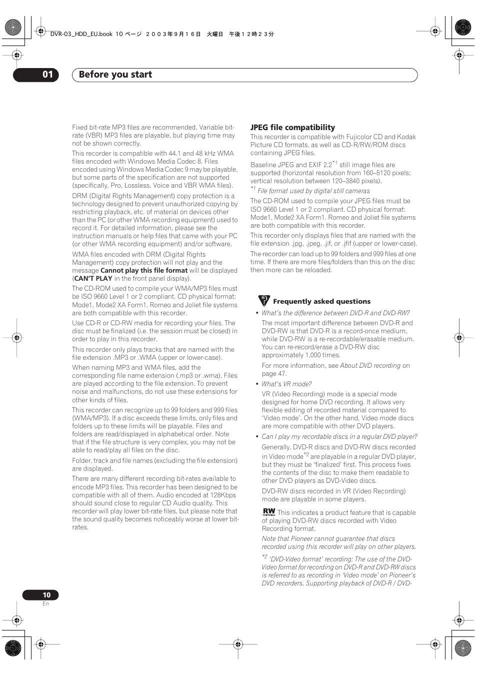 Before you start 01 | Pioneer DVR-5100H-S User Manual | Page 10 / 128