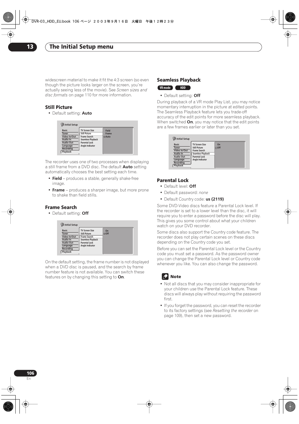 The initial setup menu 13 | Pioneer DVR-5100H-S User Manual | Page 106 / 128