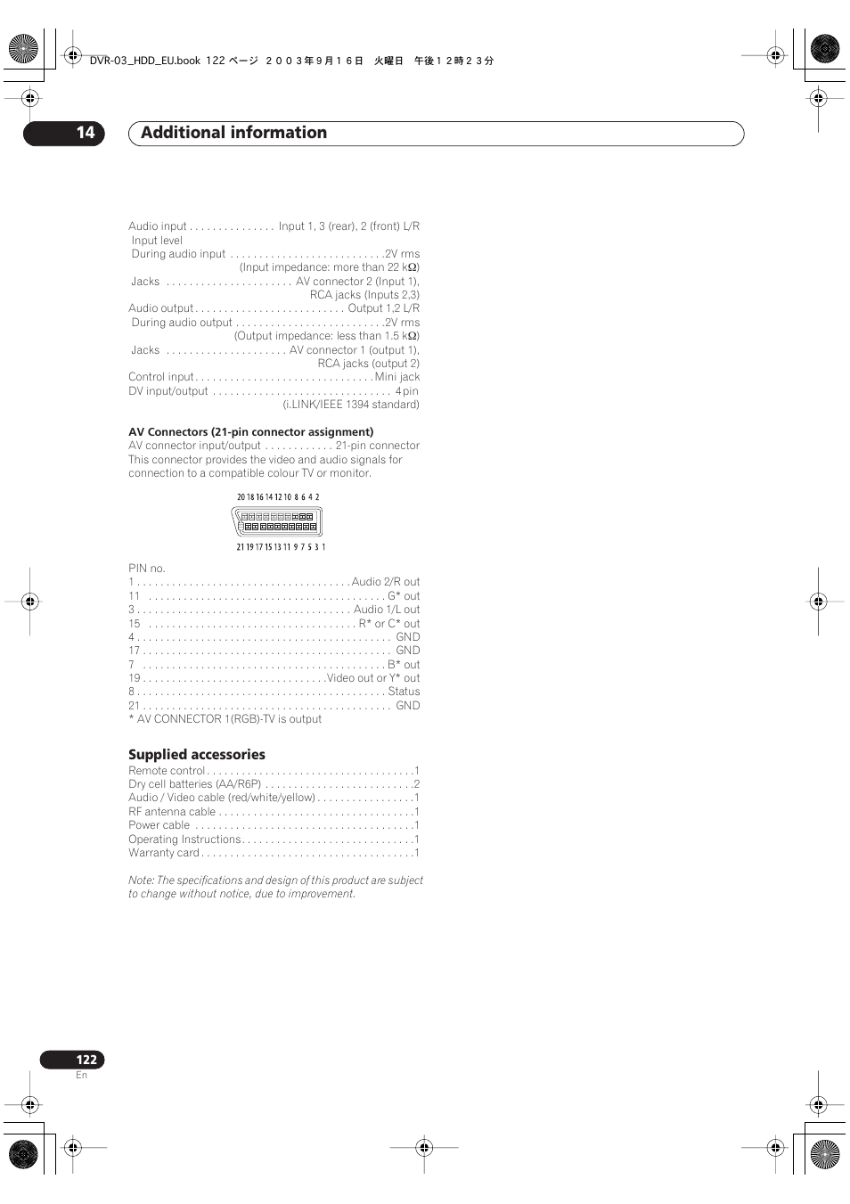 Additional information 14 | Pioneer DVR-5100H-S User Manual | Page 122 / 128