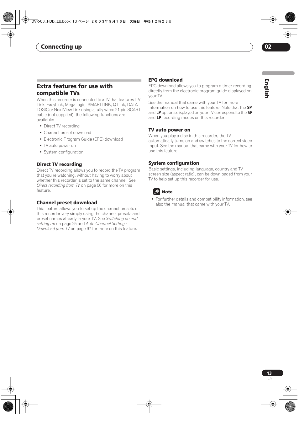 Extra features for use with compatible tvs, Connecting up 02 | Pioneer DVR-5100H-S User Manual | Page 13 / 128