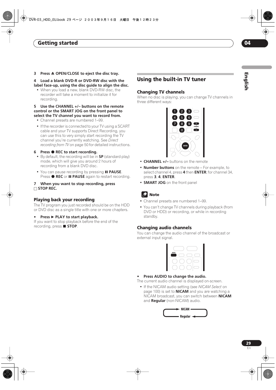 Using the built-in tv tuner, Getting started 04 | Pioneer DVR-5100H-S User Manual | Page 29 / 128