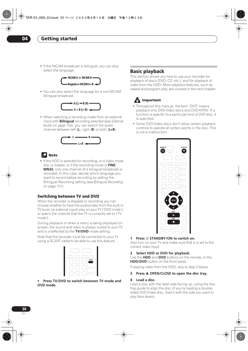 Basic playback, Getting started 04 | Pioneer DVR-5100H-S User Manual | Page 30 / 128