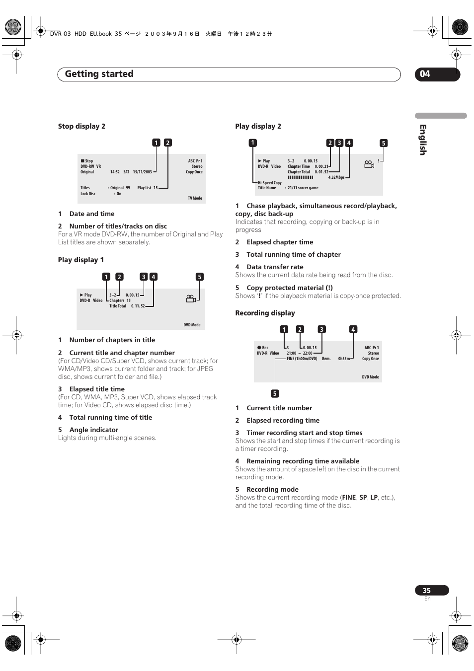 Getting started 04, English | Pioneer DVR-5100H-S User Manual | Page 35 / 128