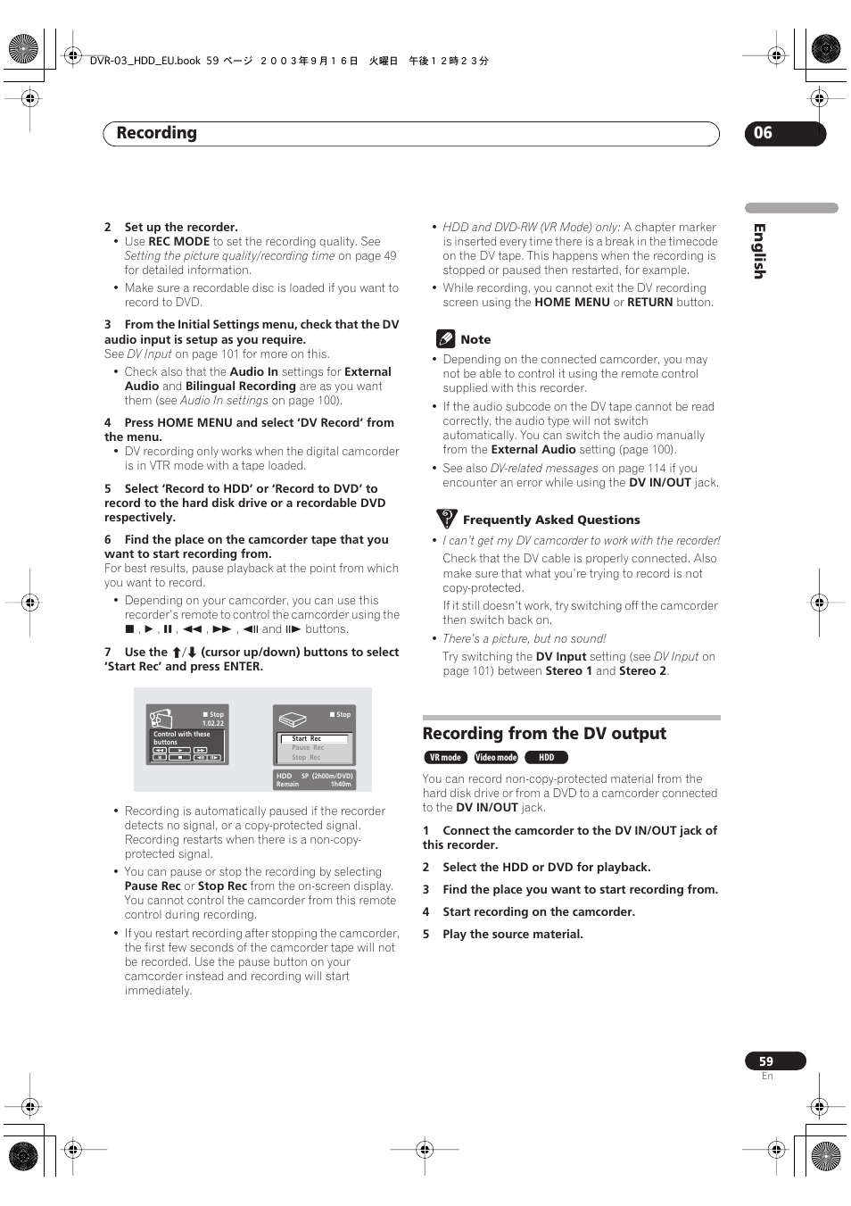 Recording from the dv output, Recording 06 | Pioneer DVR-5100H-S User Manual | Page 59 / 128