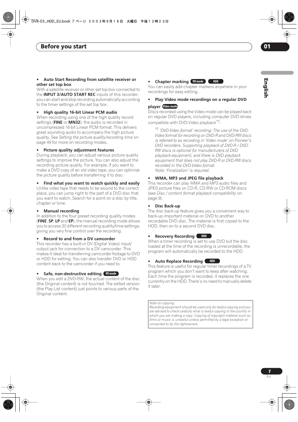 Before you start 01 | Pioneer DVR-5100H-S User Manual | Page 7 / 128