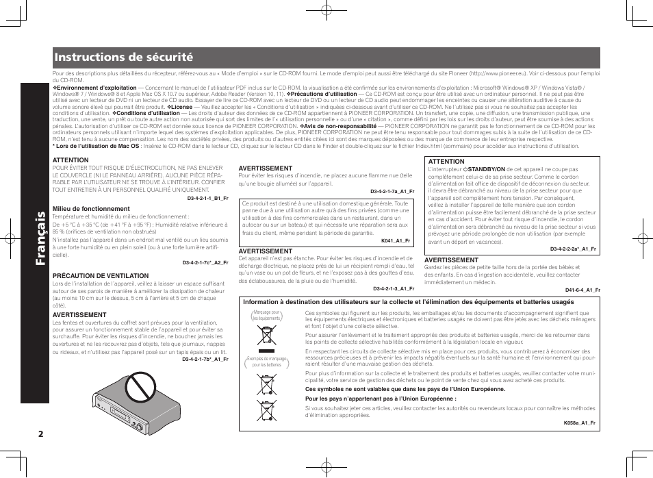 Amplificateur av, Guide rapide, Français | Instructions de sécurité | Pioneer VSX-S510-K User Manual | Page 10 / 60