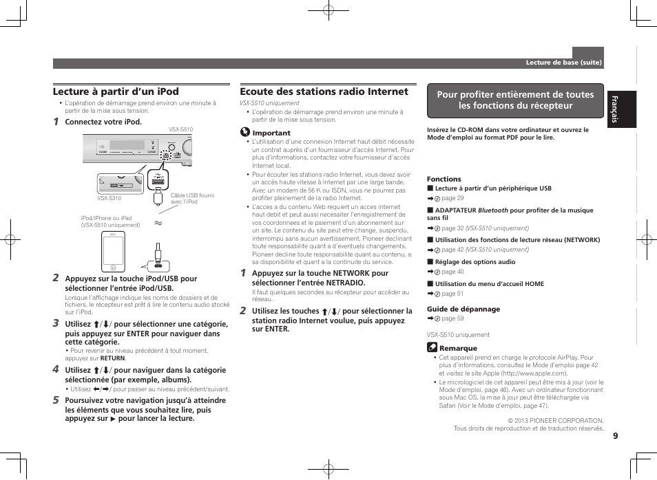 Lecture à partir d’un ipod, Ecoute des stations radio internet | Pioneer VSX-S510-K User Manual | Page 17 / 60