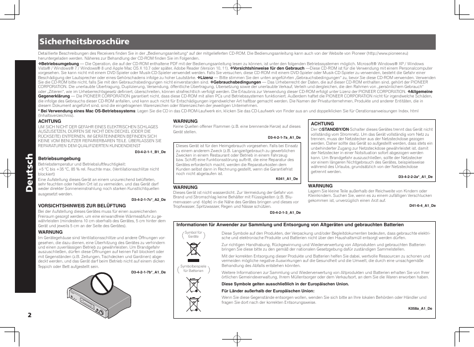 Av receiver, Kurzanleitung, Deutsch | Sicherheitsbroschüre | Pioneer VSX-S510-K User Manual | Page 18 / 60