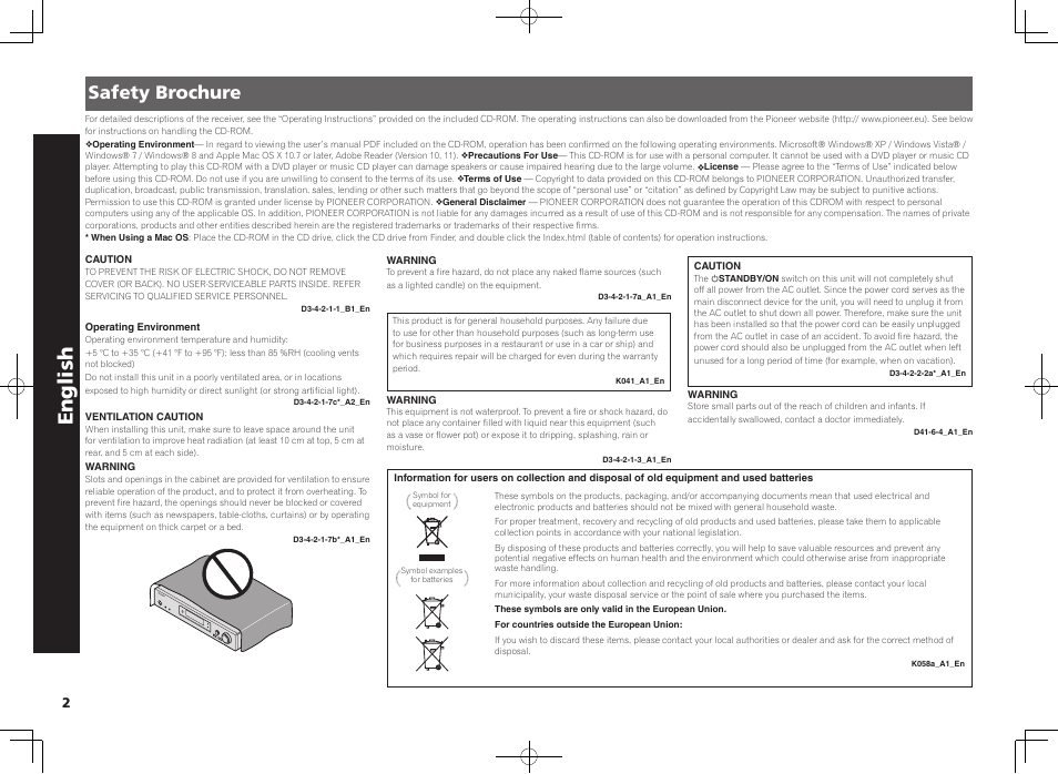 Av receiver, Quick start guide, English | Safety brochure | Pioneer VSX-S510-K User Manual | Page 2 / 60