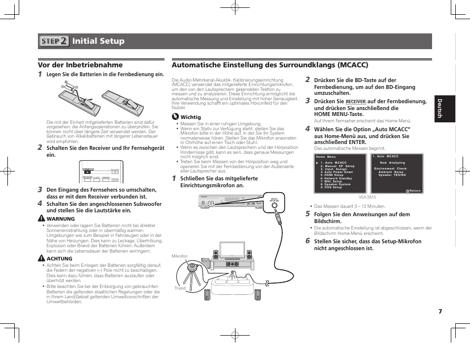 Initial setup, Vor der inbetriebnahme | Pioneer VSX-S510-K User Manual | Page 23 / 60