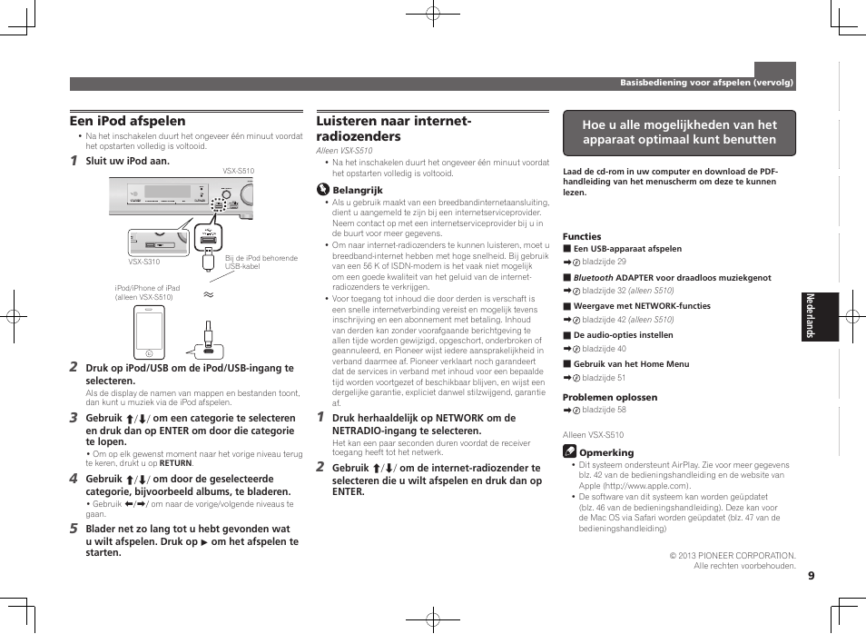 Een ipod afspelen, Luisteren naar internet- radiozenders | Pioneer VSX-S510-K User Manual | Page 41 / 60
