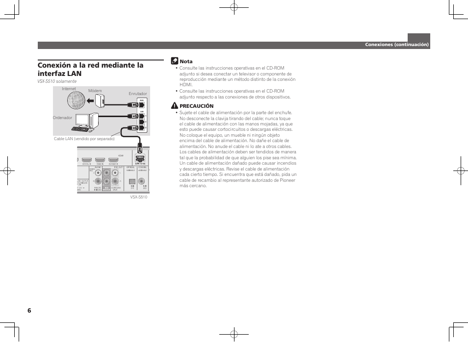 Conexión a la red mediante la interfaz lan | Pioneer VSX-S510-K User Manual | Page 46 / 60