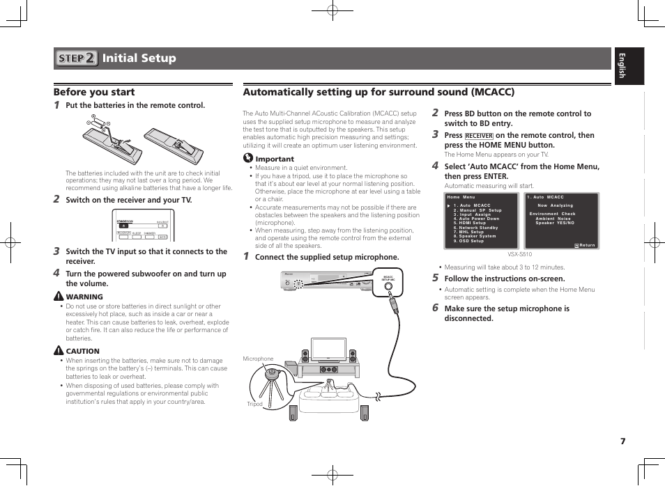 Initial setup, Before you start | Pioneer VSX-S510-K User Manual | Page 7 / 60