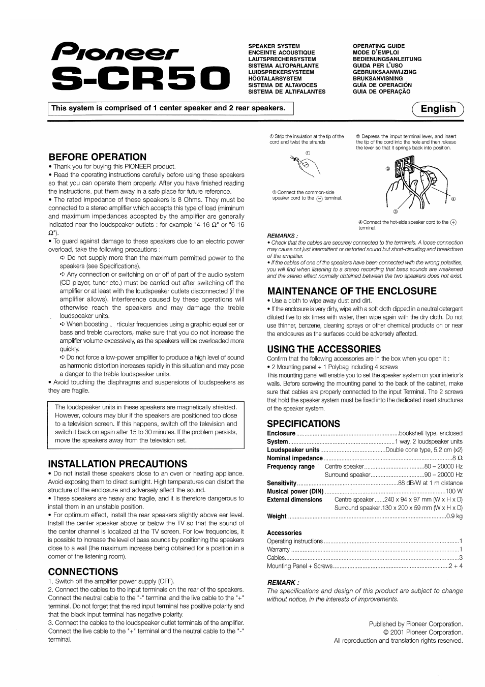 Pioneer S-CR50HTD User Manual | 8 pages
